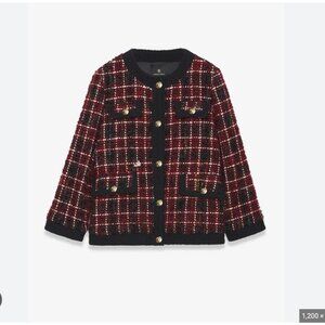 Anine Bing Women's Red Plaid Tweed Lydia Jacket
